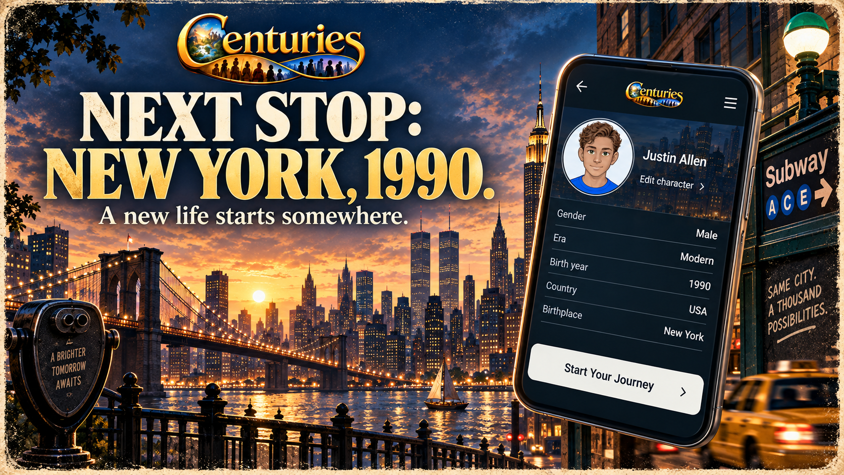Next stop: New York, 1990. Justin Allen's Centuries character setup beside the New York skyline
